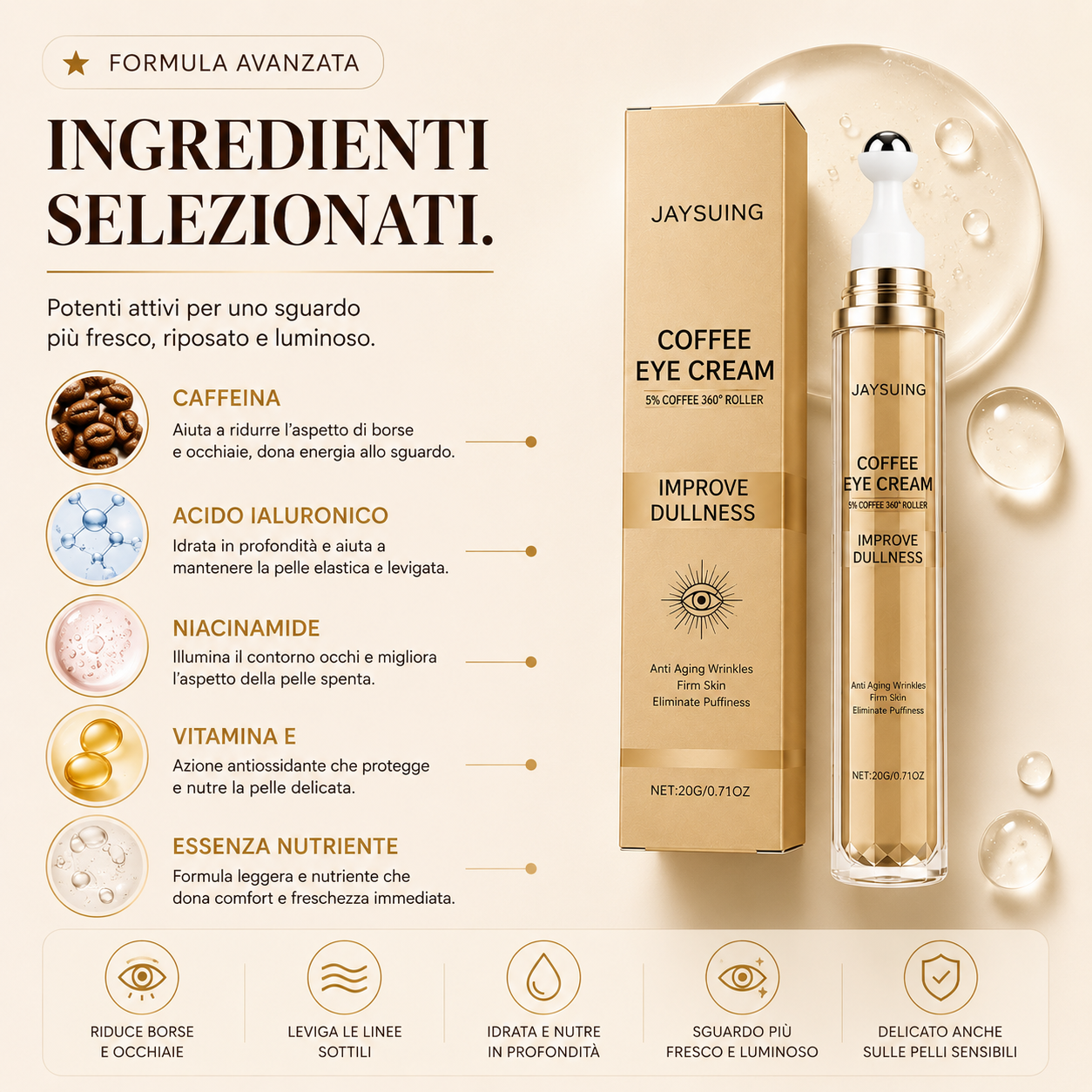 Crema Contorno Occhi Roll-on con Caffeina